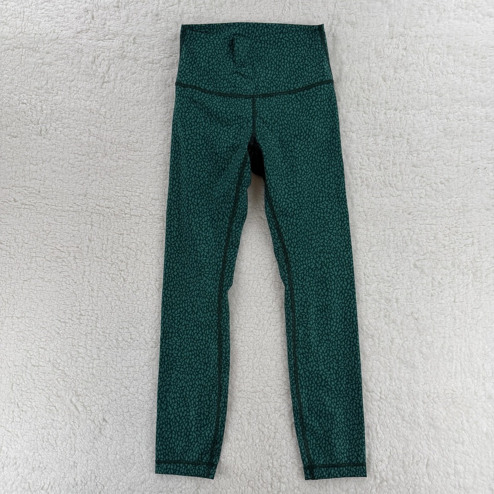 Lululemon Leggings Womens 4 Green High Rise Full Length Yoga Printed Athletic